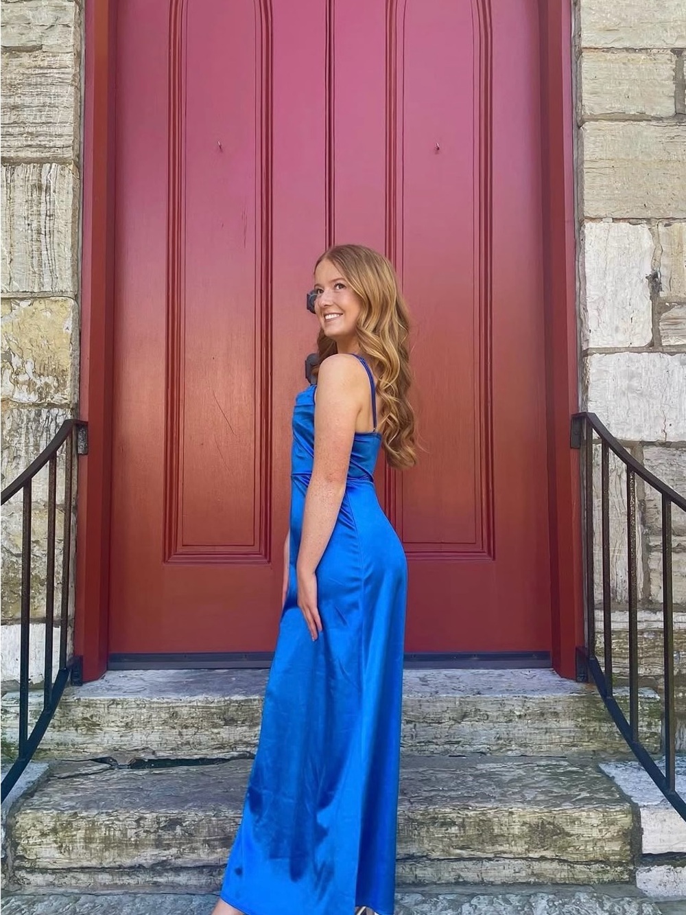Blue stretchy Satin Slip Dress by Anrabess size S